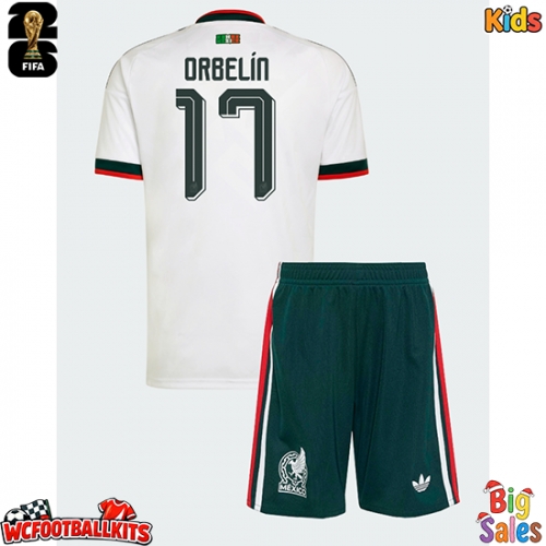 Mexico Orbelin Pineda #17 Replica Away Stadium Kit for Kids World Cup 2026 Short Sleeve (+ pants)
